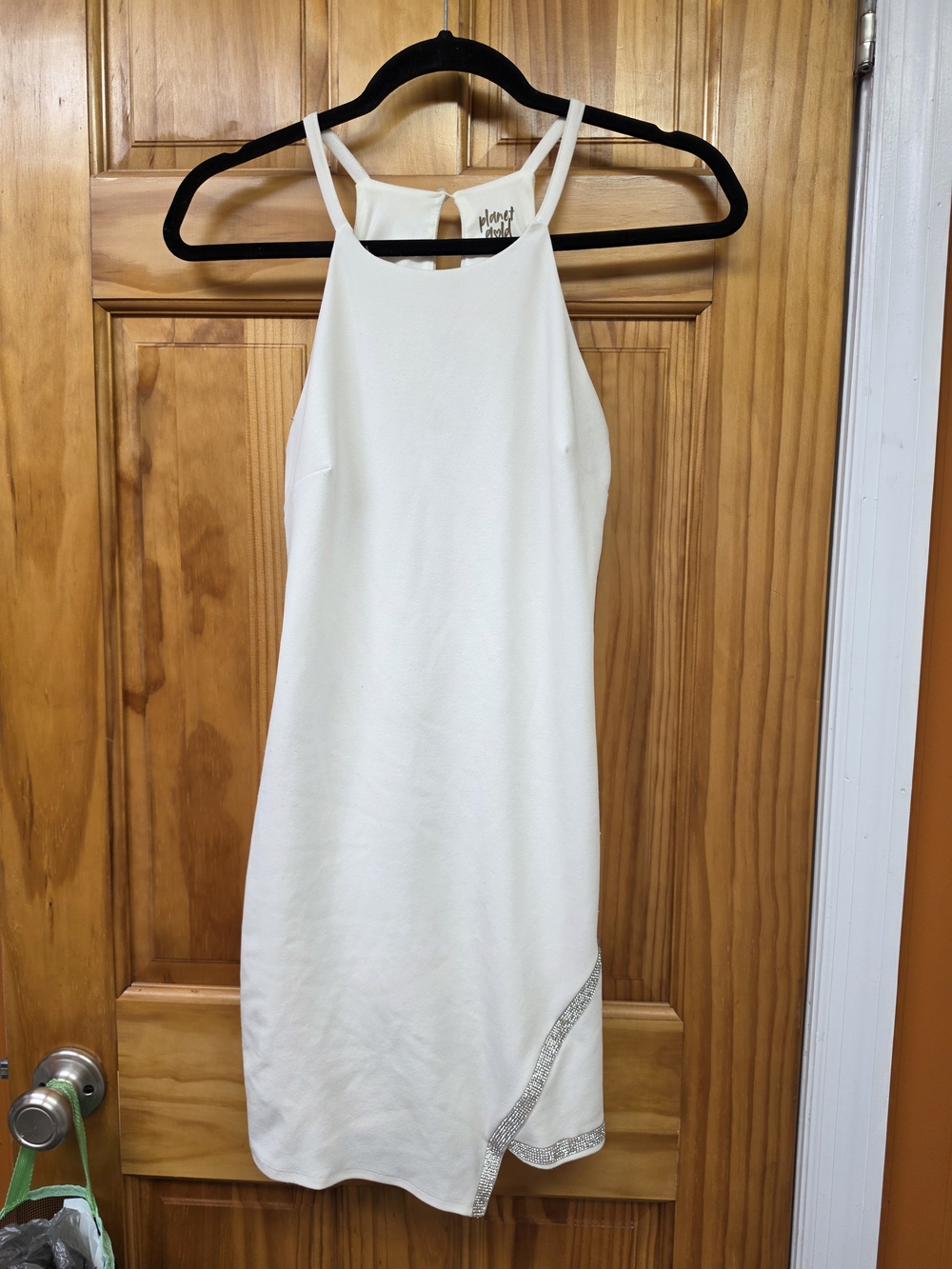Planet Gold Cream Halter Midi Dress with Beaded Accent